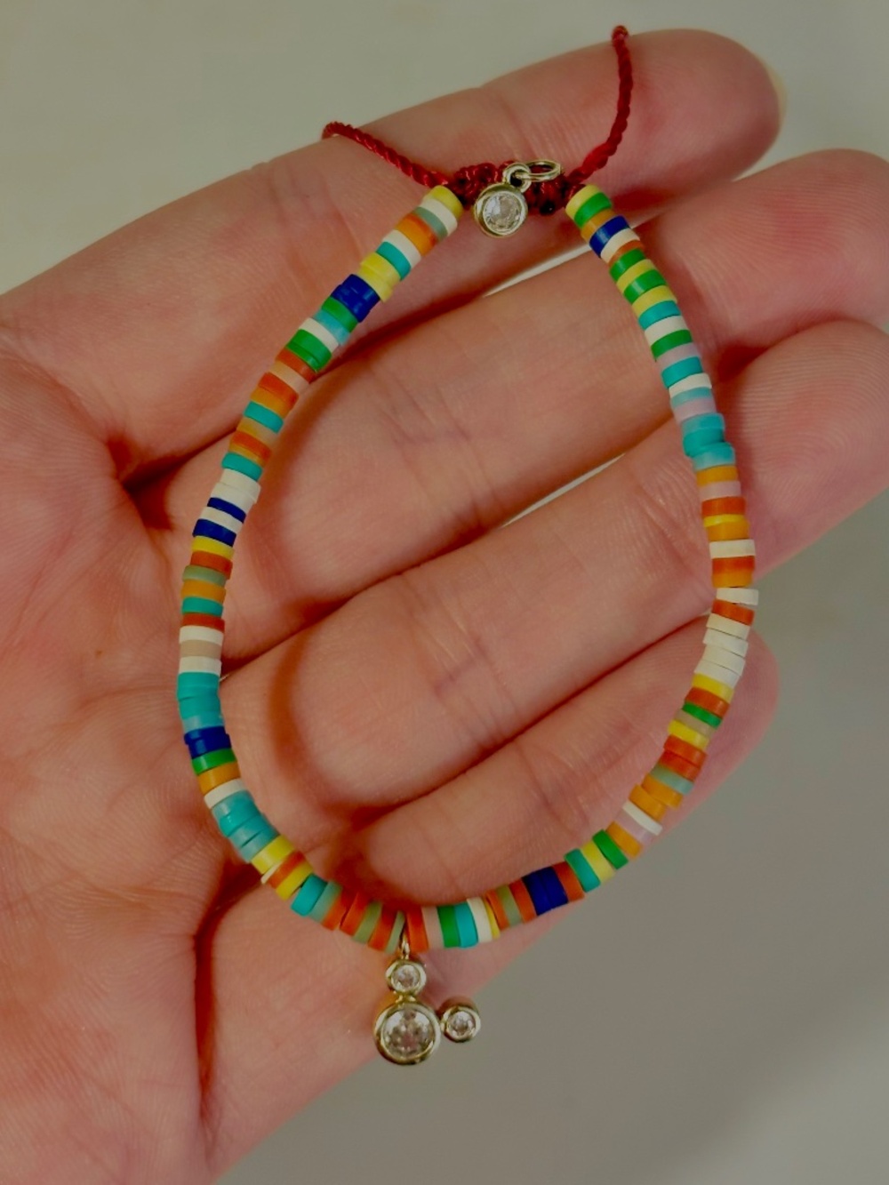 Disney Mickey Mouse Adjustable Beaded Bracelet Handmade Clay Heishi Beads Charm